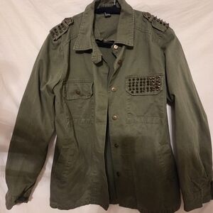Studded Military Jacket L Punk Grunge Warlord Indie Festival
